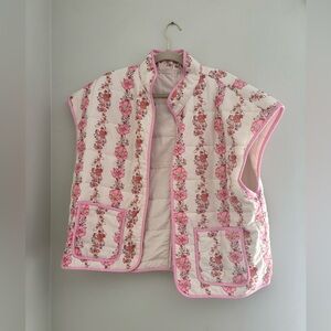 Floral Pink and White Quilted Vest